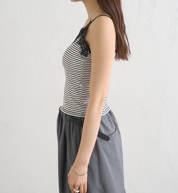  「パット付きボーダーレースキャミソール」|キャミソール|