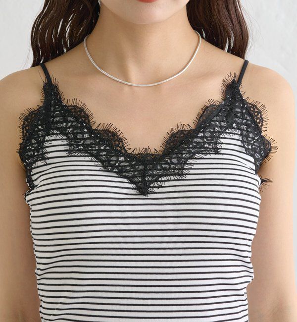  「パット付きボーダーレースキャミソール」|キャミソール|