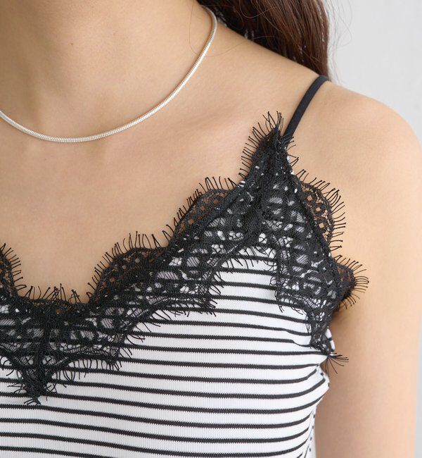  「パット付きボーダーレースキャミソール」|キャミソール|