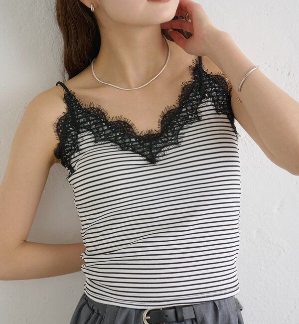  「パット付きボーダーレースキャミソール」|キャミソール|