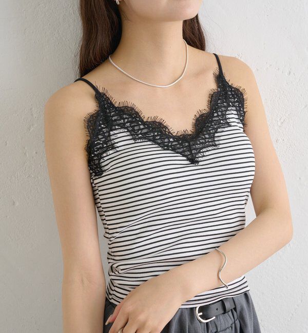  「パット付きボーダーレースキャミソール」|キャミソール|