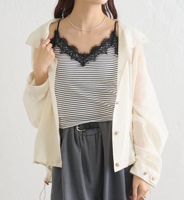  「パット付きボーダーレースキャミソール」|キャミソール|