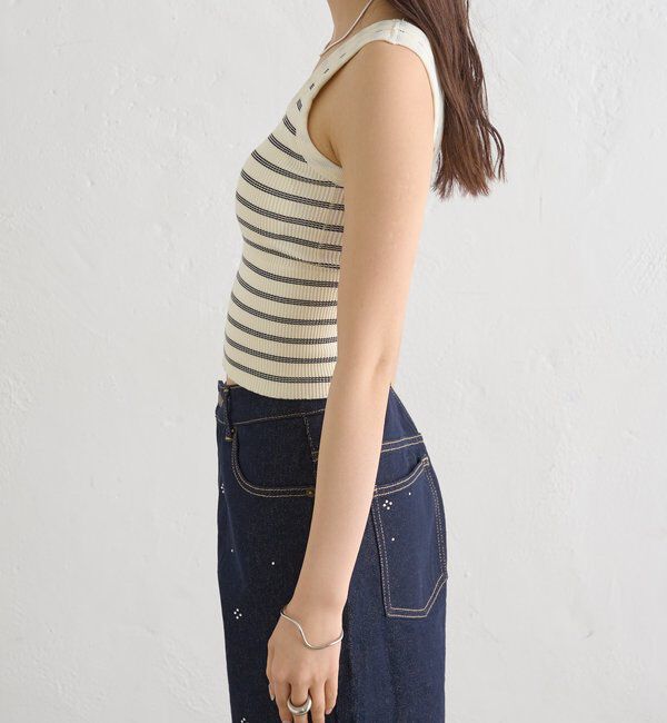  「パット付きボーダータンクトップ」|キャミソール|