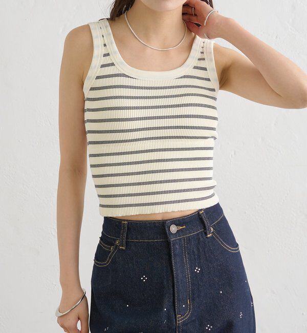  「パット付きボーダータンクトップ」|キャミソール|