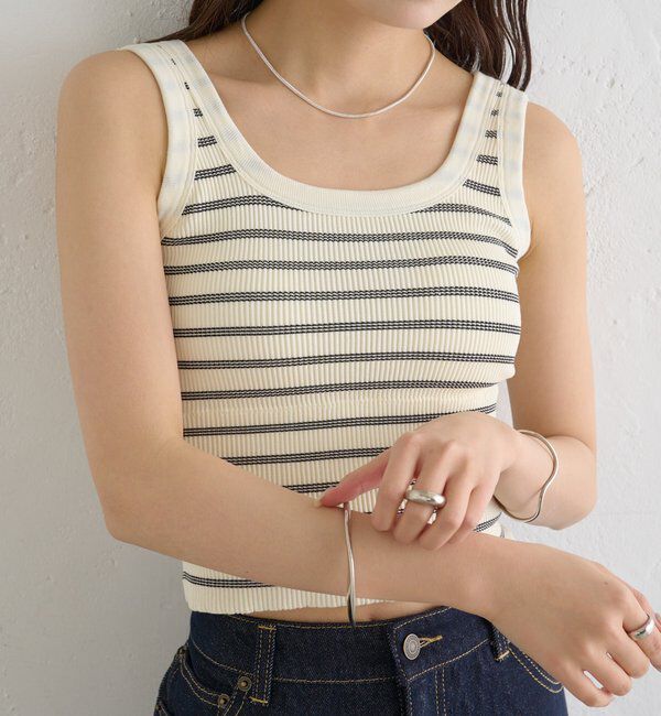  「パット付きボーダータンクトップ」|キャミソール|