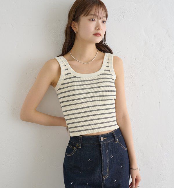  「パット付きボーダータンクトップ」|キャミソール|