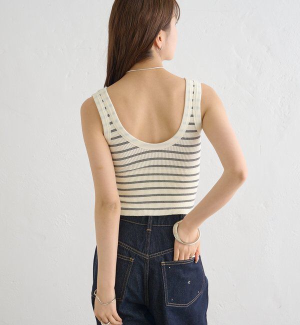  「パット付きボーダータンクトップ」|キャミソール|