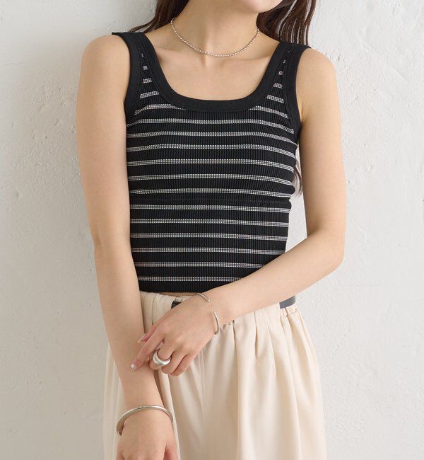  「パット付きボーダータンクトップ」|キャミソール|