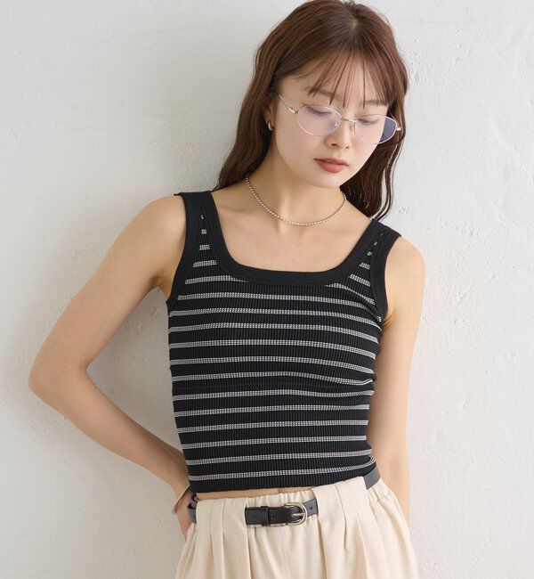  「パット付きボーダータンクトップ」|キャミソール|
