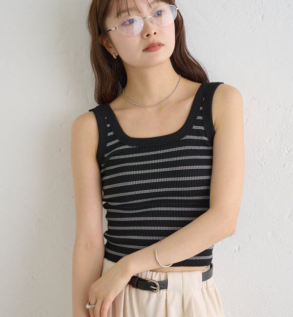  「パット付きボーダータンクトップ」|キャミソール|