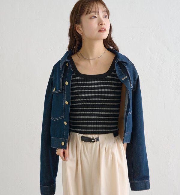  「パット付きボーダータンクトップ」|キャミソール|