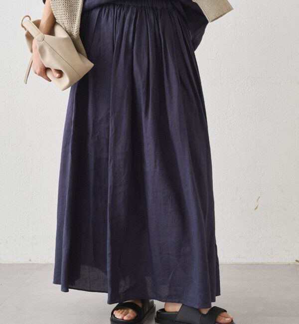  「リネンタックギャザースカート」|スカート|ネイビー