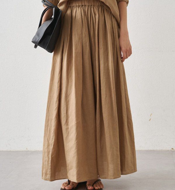  「リネンタックギャザースカート」|スカート|キャメル