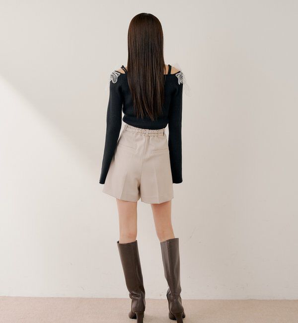  「【SALON by Chico】フラワーレースオフショルリブデザインニット」|カーディガン|