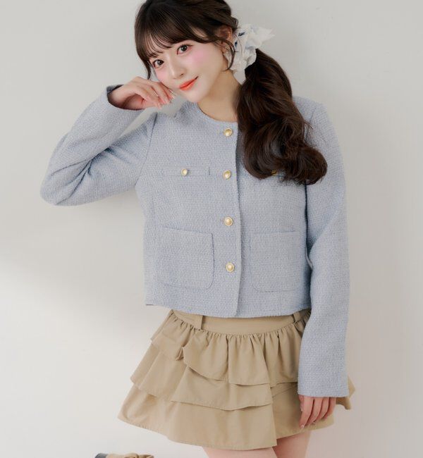  「【KURUMIコラボ】ツイード金ボタンジャケット」|その他|ブルー