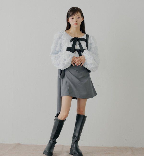  「【SALON by Chico】前後2wayフロントリボンポコポコブラウス」|シャツ・ブラウス|