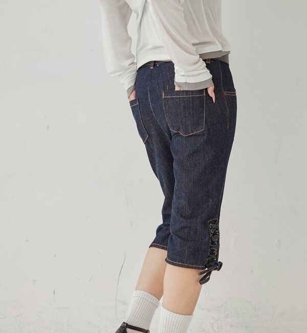  「レースアップデニムカプリパンツ」|デニム|