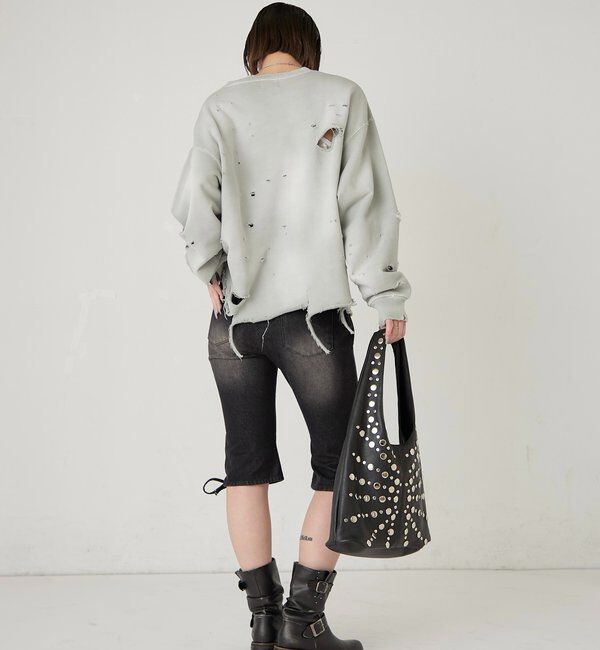  「レースアップデニムカプリパンツ」|デニム|