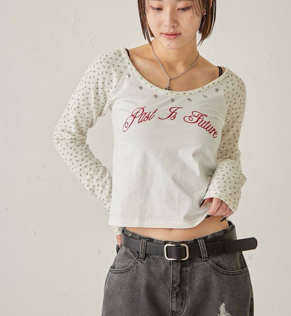  「ワッフルフラワーラグランロゴトップス」|Tシャツ・カットソー|