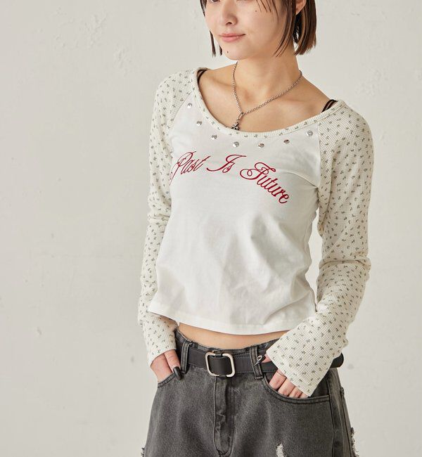  「ワッフルフラワーラグランロゴトップス」|Tシャツ・カットソー|