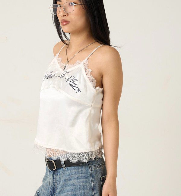  「刺繍ロゴサテンスリップキャミ」|シャツ・ブラウス|