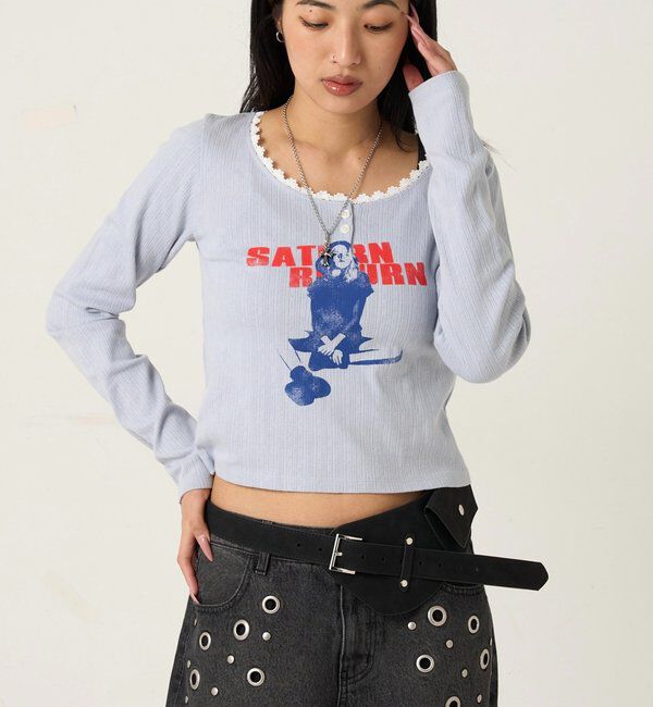  「シャーロットパターンメッシュトップス」|Tシャツ・カットソー|