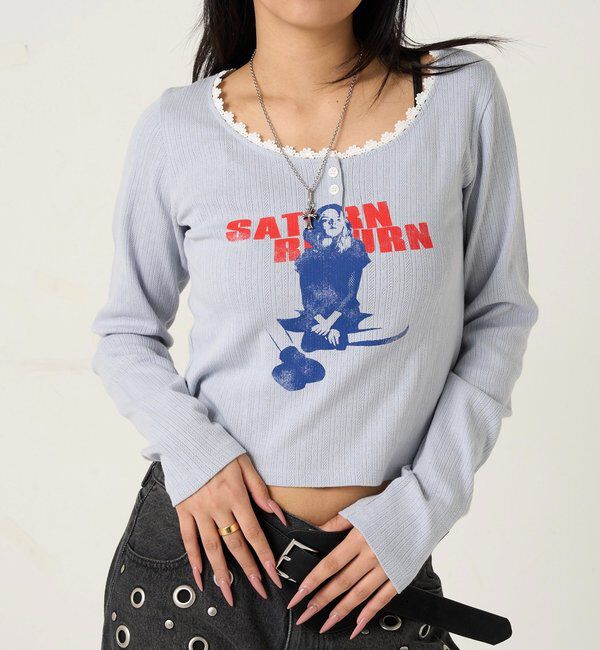  「シャーロットパターンメッシュトップス」|Tシャツ・カットソー|