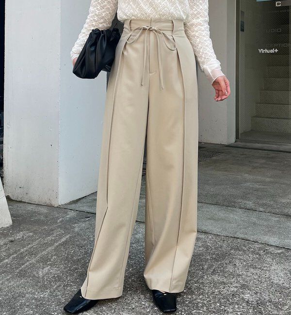  「【低身長サイズあり】ピンタックリボンパンツ」|チノ|