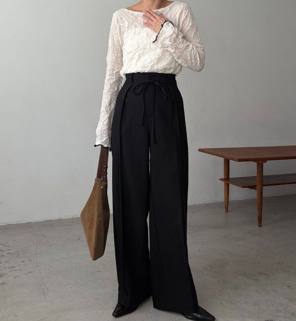  「【低身長サイズあり】ピンタックリボンパンツ」|チノ|