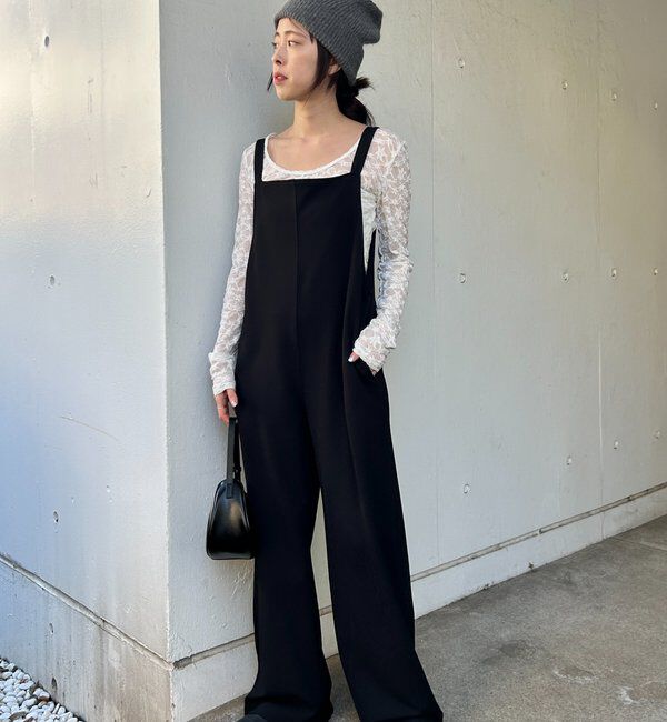  「《累計1.5万枚突破！》《全骨格細見え》カットジョーゼットキャミサロペット」|オールインワン|ブラック