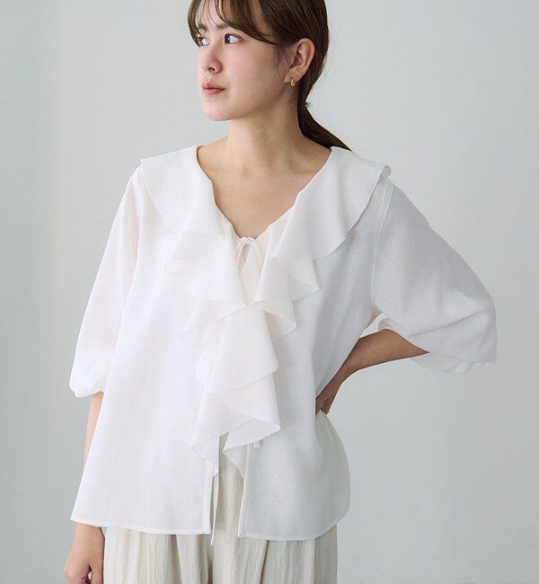  「【26SS予約】フリルカラーブラウス」|シャツ・ブラウス|オフホワイト