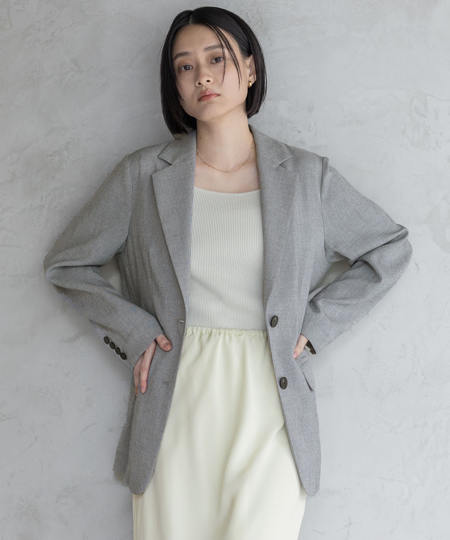 A part by 「【多機能・Sサイズ展開】リネンライクシングルジャケット」|テーラードジャケット|グレー
