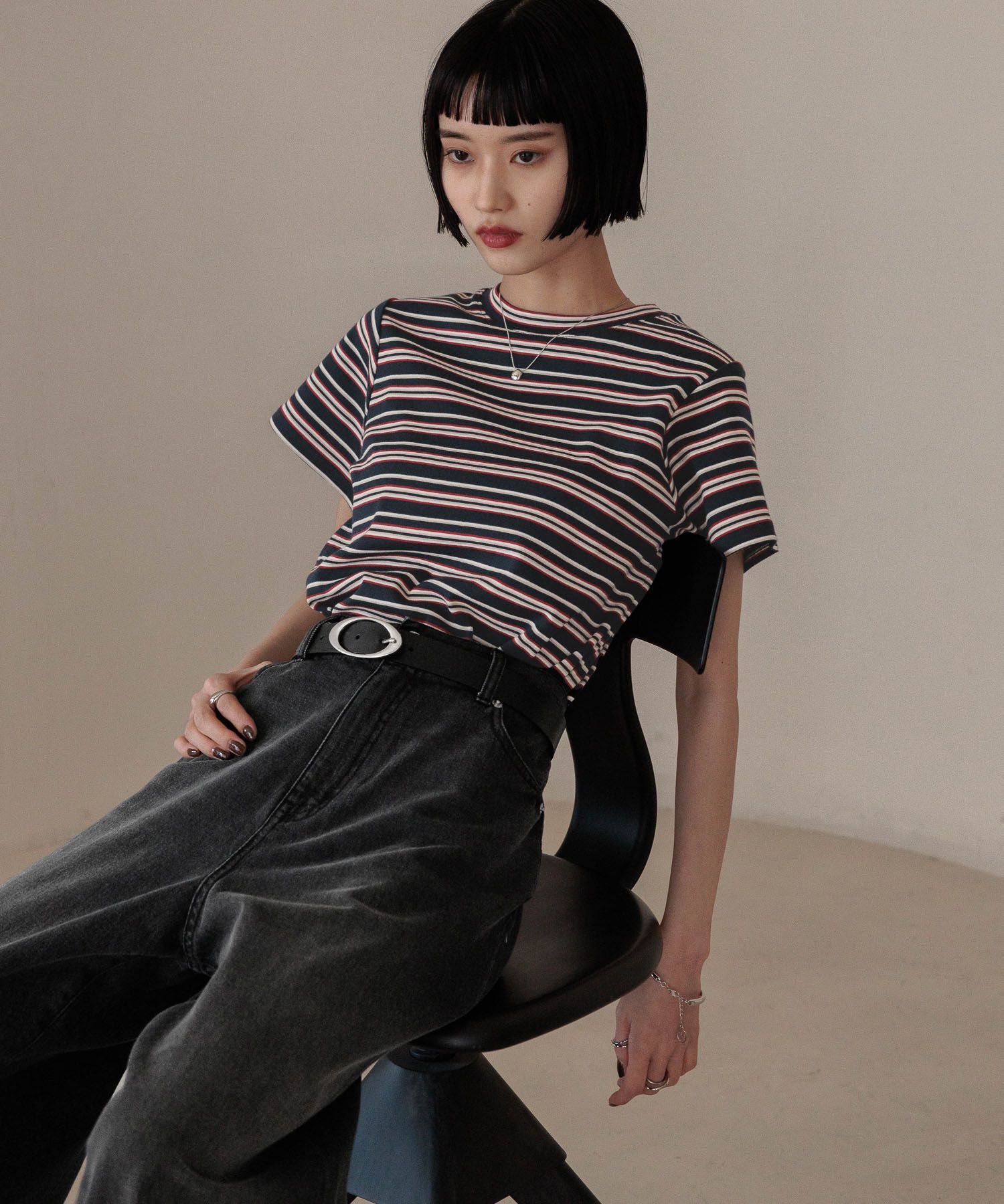 LOWRYS FARM「フライスチビＴシャツＳＳ 111954」|Tシャツ・カットソー|ネイビー