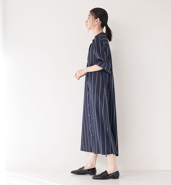 collex「＜手洗い可能＞ストライプフレアシャツワンピース」|ワンピース|