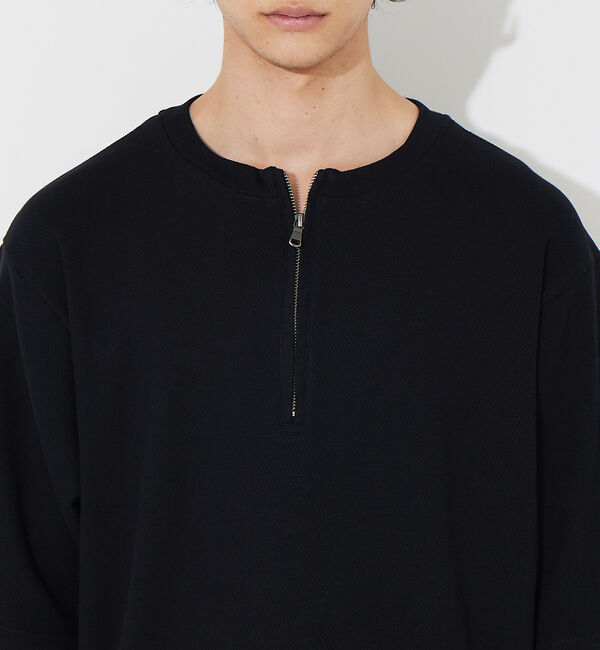 ABAHOUSE「オーガニックコットン ワッフル ハーフジップ 変形 Tシャツ」|Tシャツ・カットソー|