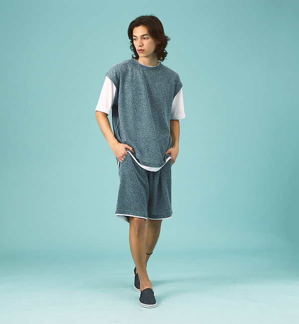 ABAHOUSE「【上下2点セット/セットアップ対応】メランジパイルフェイクレイヤード  /  ユ」|Tシャツ・カットソー|ネイビー