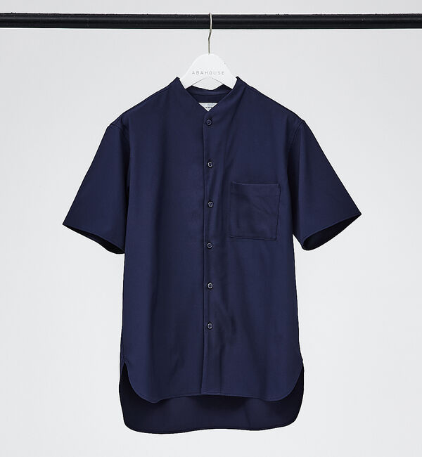 ABAHOUSE「【2023年デザイン / 変形衿】カラーレス 半袖 シャツ」|シャツ・ブラウス|ネイビー