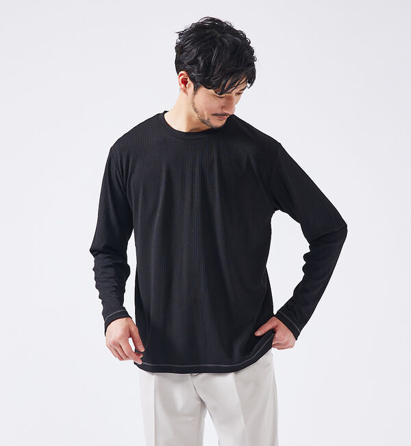 ABAHOUSE「【ストレッチテレコ】長袖Tシャツ」|Tシャツ・カットソー|ブラック