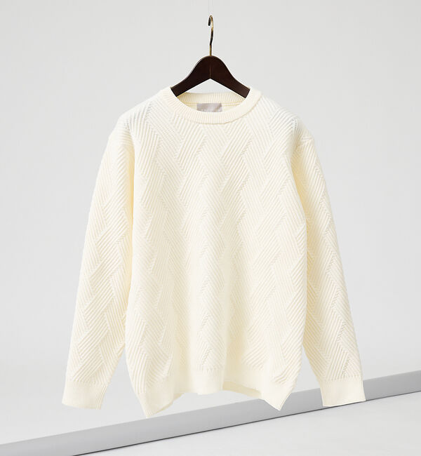 ABAHOUSE「【ジオメトリック柄 / 軽量】プルオーバーニット」|ニット・セーター|ホワイト