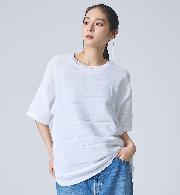 ABAHOUSE「【FORTUNA/フォルトゥナ】EcotecDryKnitボーダーT/エコテック」|ニット・セーター|