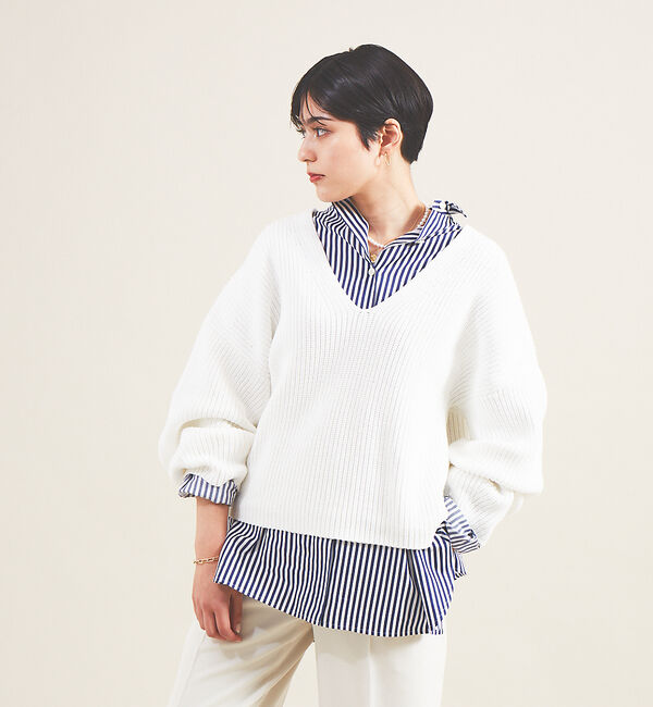 Rouge vif「片畦2WAYローゲージニット」|ニット・セーター|オフホワイト