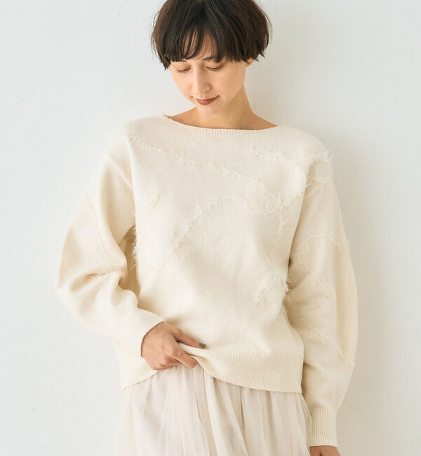 Rouge vif「【一部店舗限定】フェザーラインニットプルオーバー」|ニット・セーター|オフホワイト