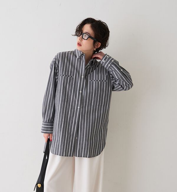 Rouge vif「胸ポケットコットン ルーズフィットストライプシャツ【予約】」|シャツ・ブラウス|