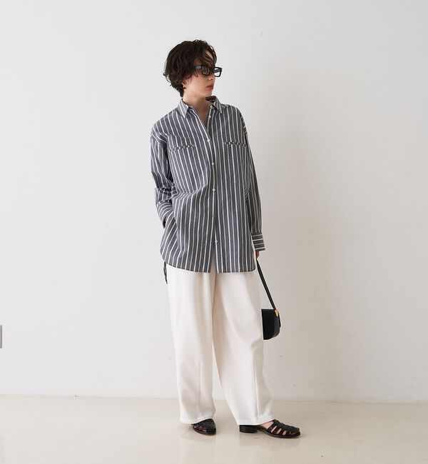 Rouge vif「胸ポケットコットン ルーズフィットストライプシャツ【予約】」|シャツ・ブラウス|