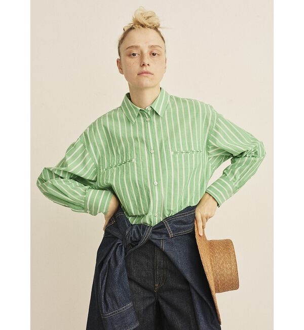 Rouge vif「胸ポケットコットン ルーズフィットストライプシャツ【予約】」|シャツ・ブラウス|