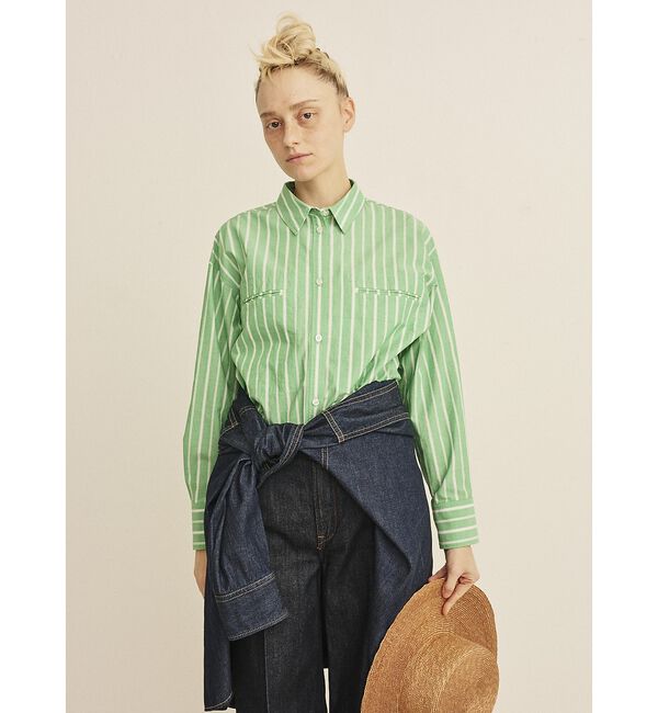 Rouge vif「胸ポケットコットン ルーズフィットストライプシャツ【予約】」|シャツ・ブラウス|