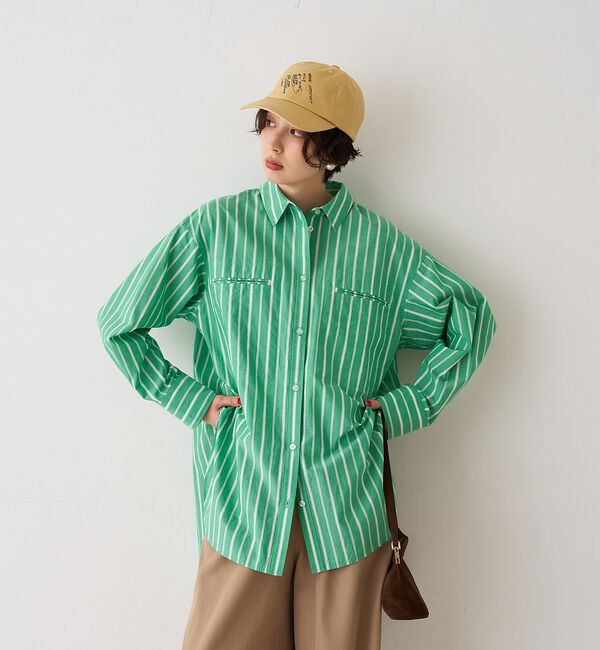 Rouge vif「胸ポケットコットン ルーズフィットストライプシャツ【予約】」|シャツ・ブラウス|