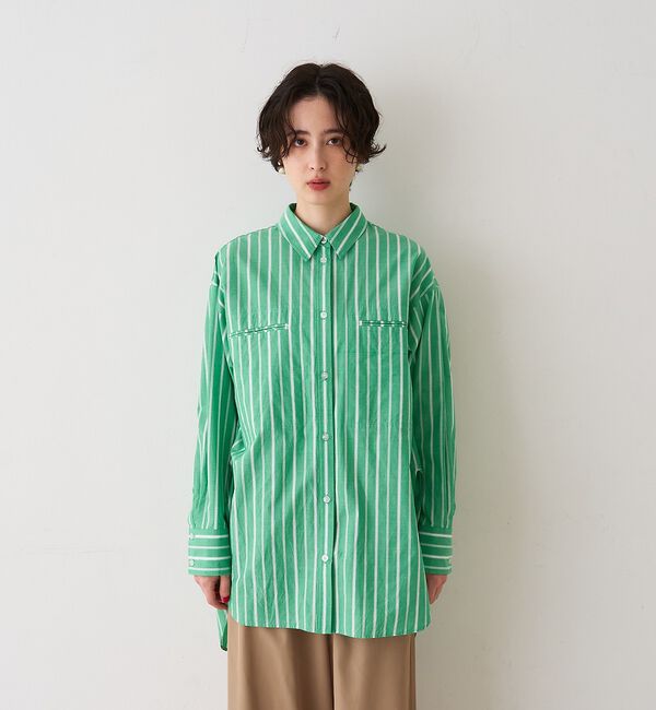 Rouge vif「胸ポケットコットン ルーズフィットストライプシャツ【予約】」|シャツ・ブラウス|