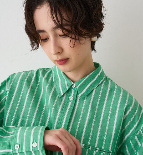 Rouge vif「胸ポケットコットン ルーズフィットストライプシャツ【予約】」|シャツ・ブラウス|