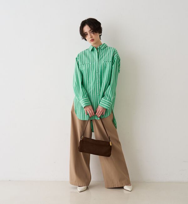 Rouge vif「胸ポケットコットン ルーズフィットストライプシャツ【予約】」|シャツ・ブラウス|